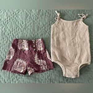 Kate Quinn Peacocks Shorts Matching Tie Strap Textured Bodysuit 18-24 Months
